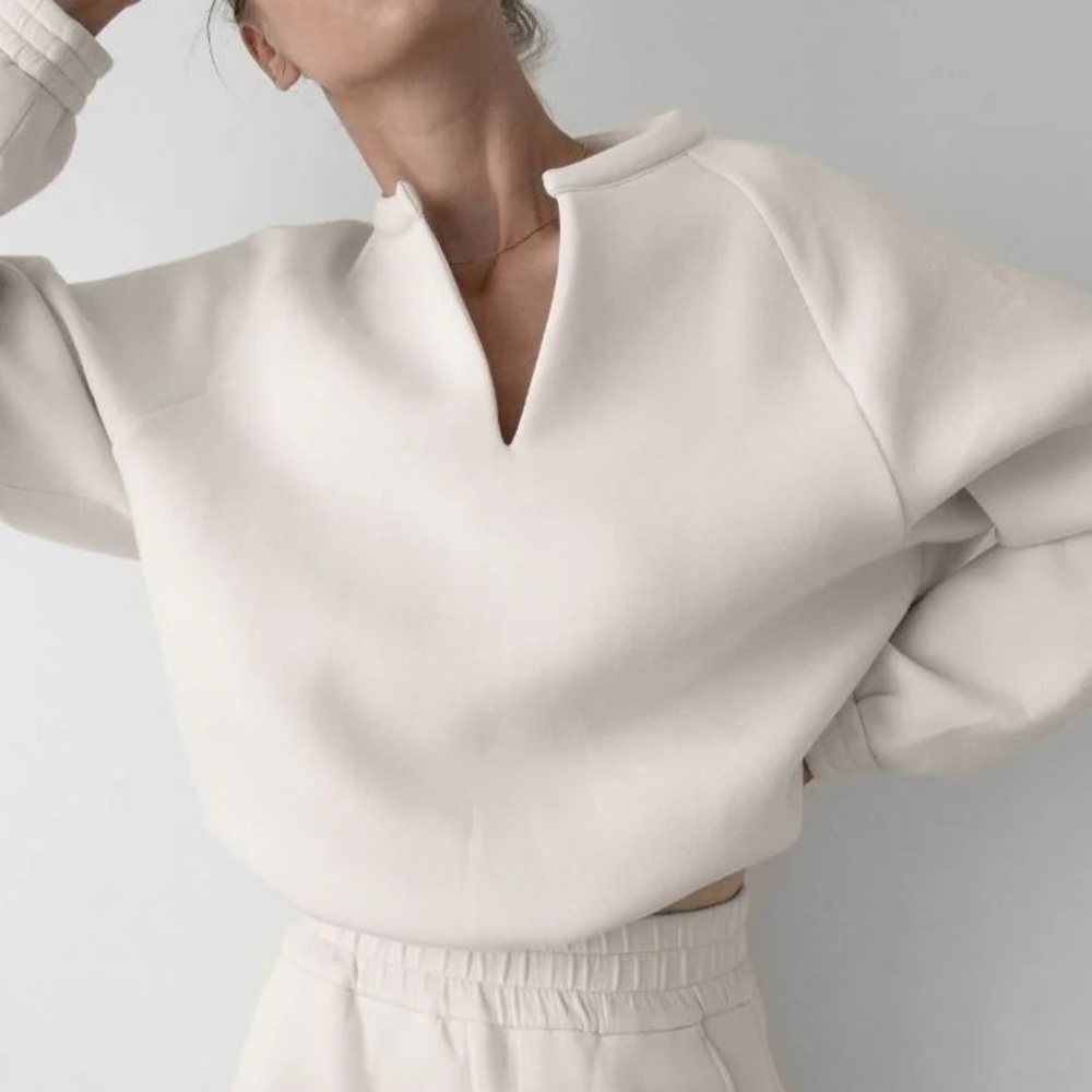 Cream V-Neck Sweatshirt